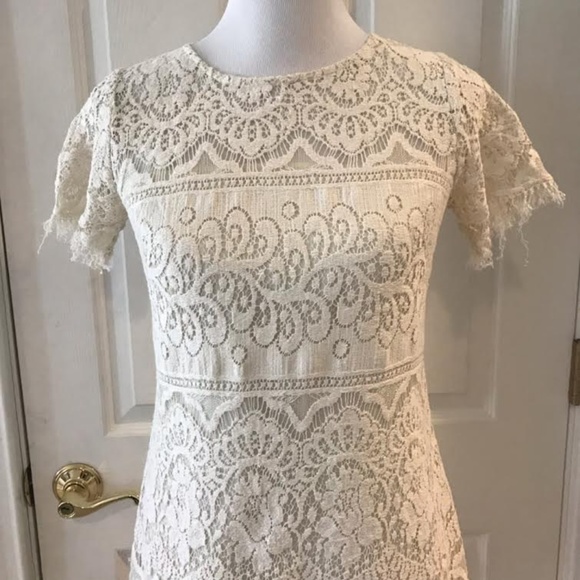 Free People Ivory Eyelash Lace Shift Mini Dress 4 - Picture 3 of 9